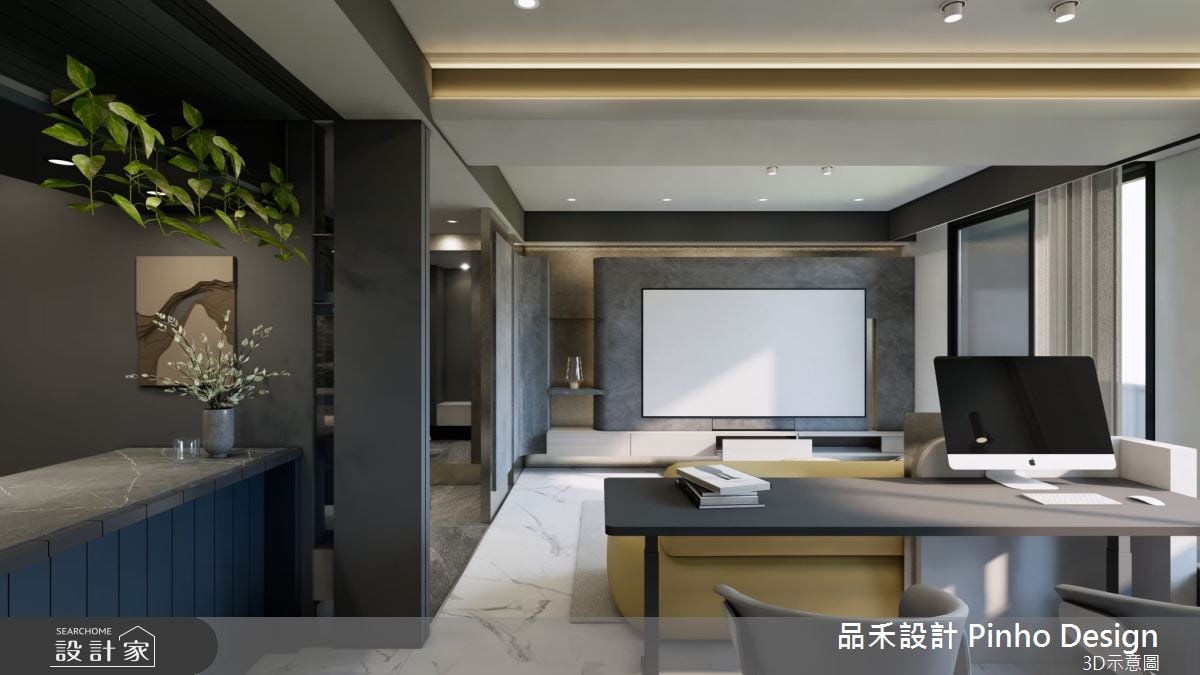 低彩度×內斂氛圍！40坪輕奢簡約宅，以灰藍色的開放式廚房實現夢想與生活...