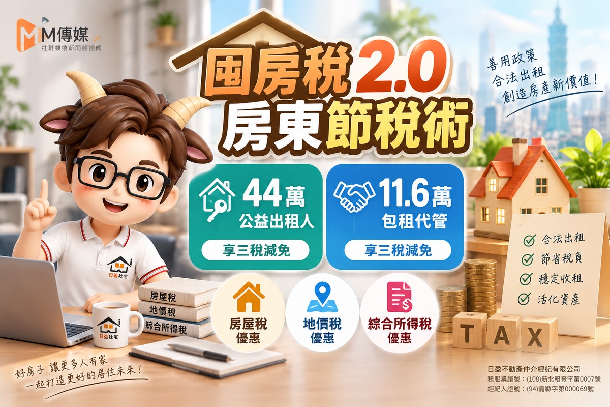 囤房稅2.0房東節稅術｜44萬公益出租人＋11.6萬包租代管　三稅優惠一次看