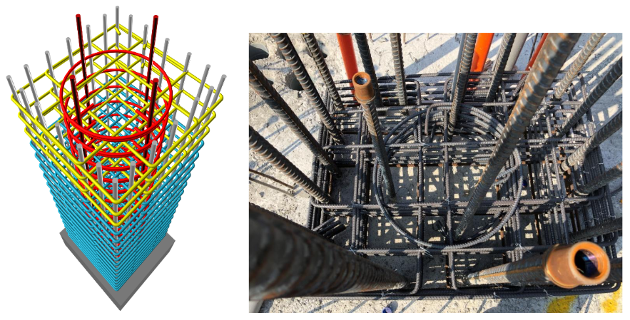 「Alfa Safe柱中柱」工地現場綁紮柱鋼筋，每一處施工細節、安全品質完全可視化、透明化呈現。