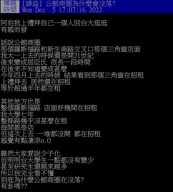 公館商圈驚見「整條街招租」！內行人曝沒落3原因