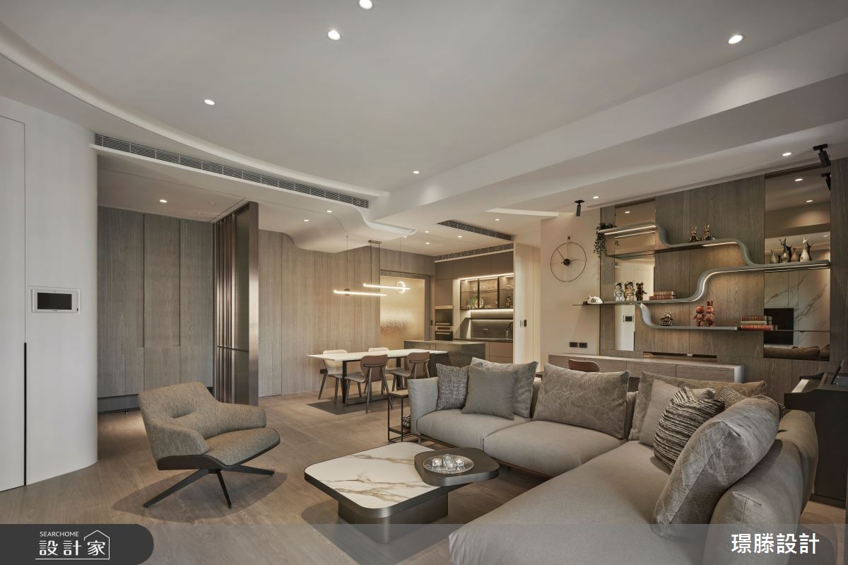 63 坪豪邸圓弧天花修飾樑柱！精緻建材敘寫現代風格精品質感