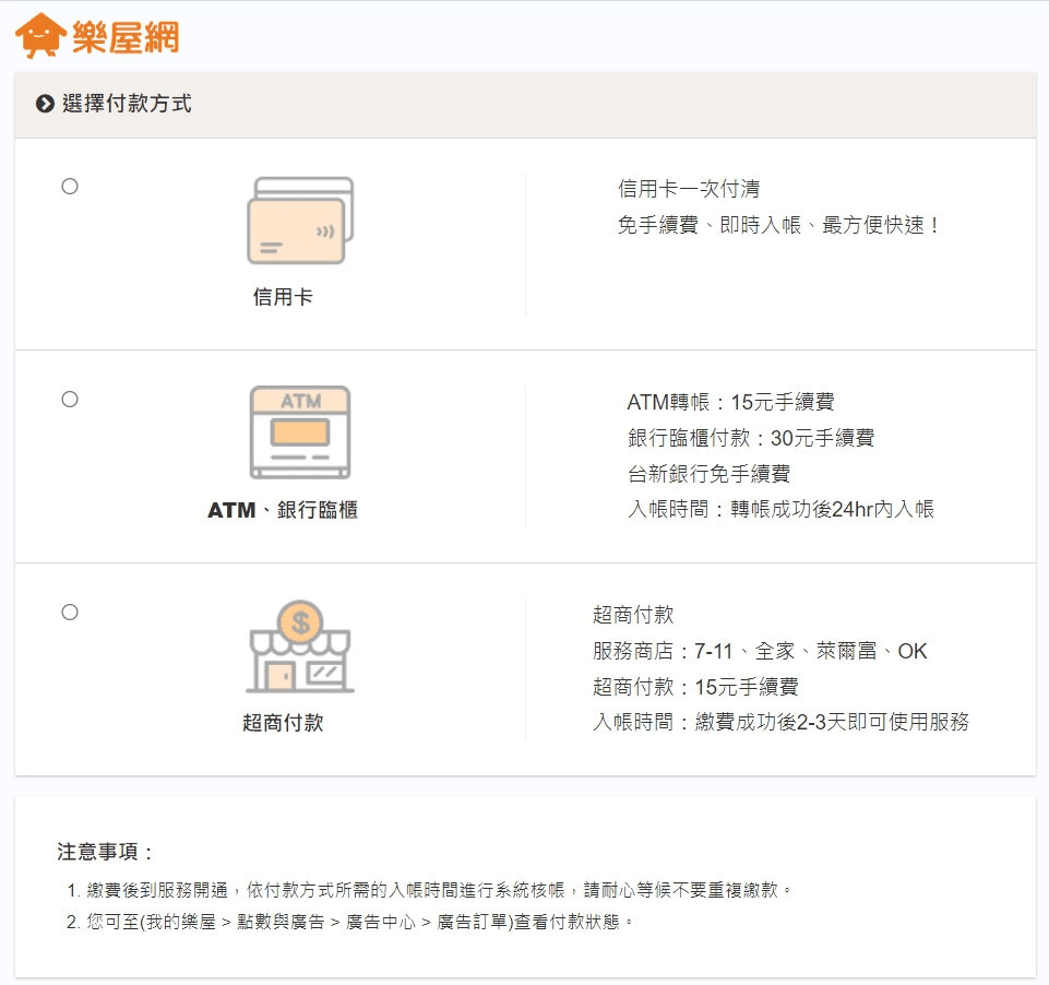 加值廣告付款方式示意圖。（圖片來源：樂屋網）