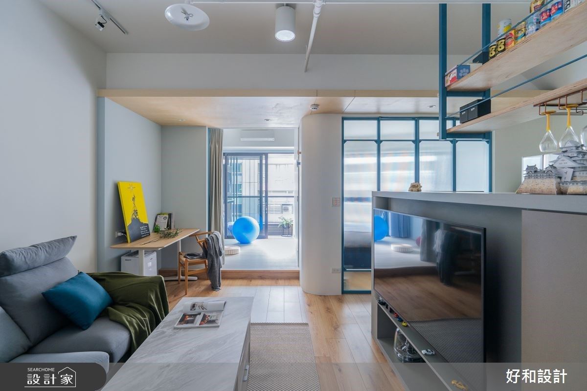 12坪享2房1廳！莫蘭迪藍、圓形語彙與漸層通透的場域，創造年輕夫婦與愛...