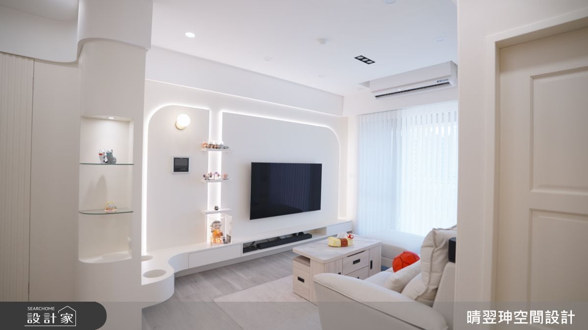 22坪奶油風新婚寵物宅，圓弧設計與光感營造溫馨氛圍