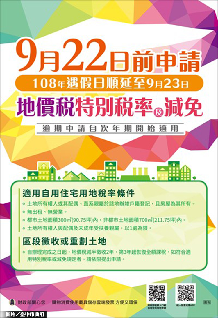 地價稅優惠減免 9/23截止申請