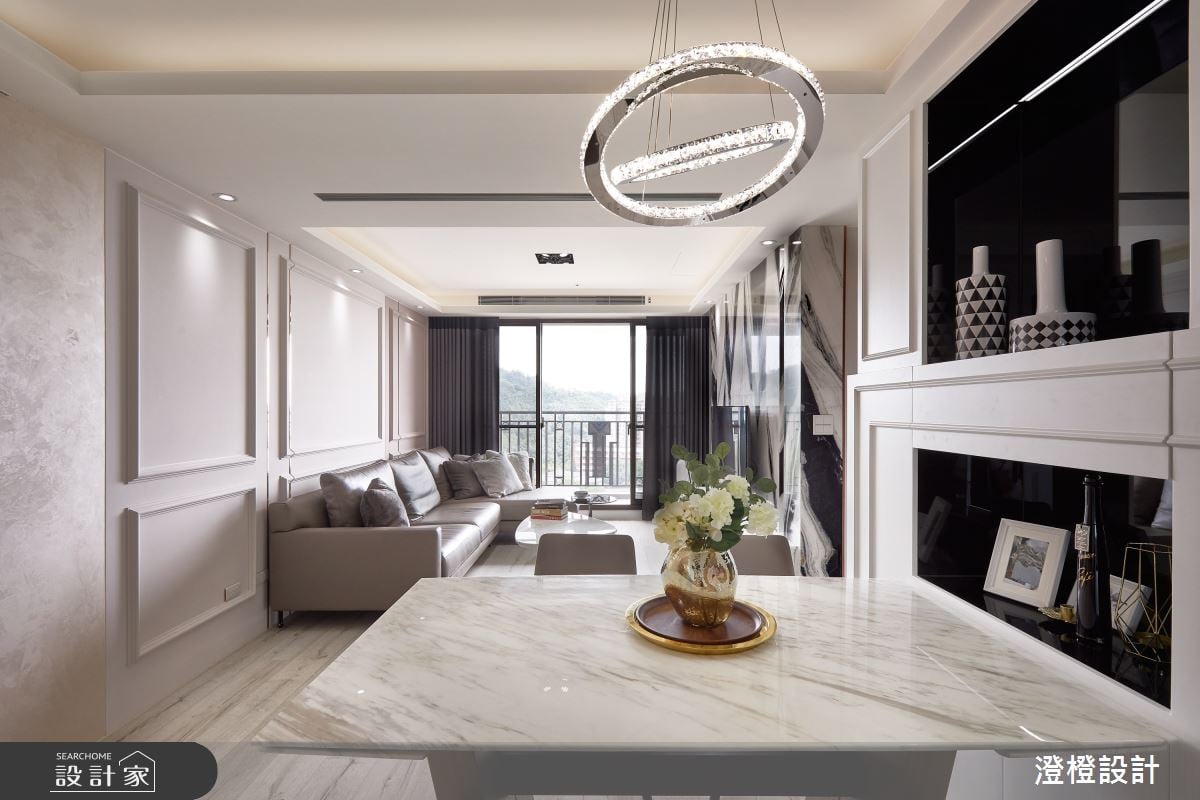 現代法式散發時尚奢華氣場！大理石佐水晶燈與電子壁爐共創27 坪新古典宅