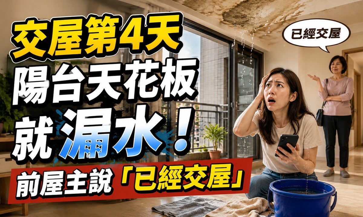 交屋第4天陽台天花板就漏水！前屋主說「已經交屋」就沒事？專家：沒那麼...