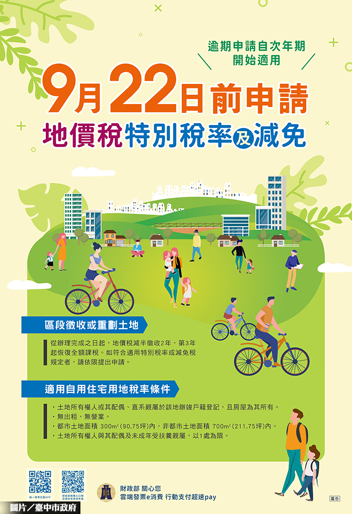 記得申請！地價稅特別稅率申請9/22截止