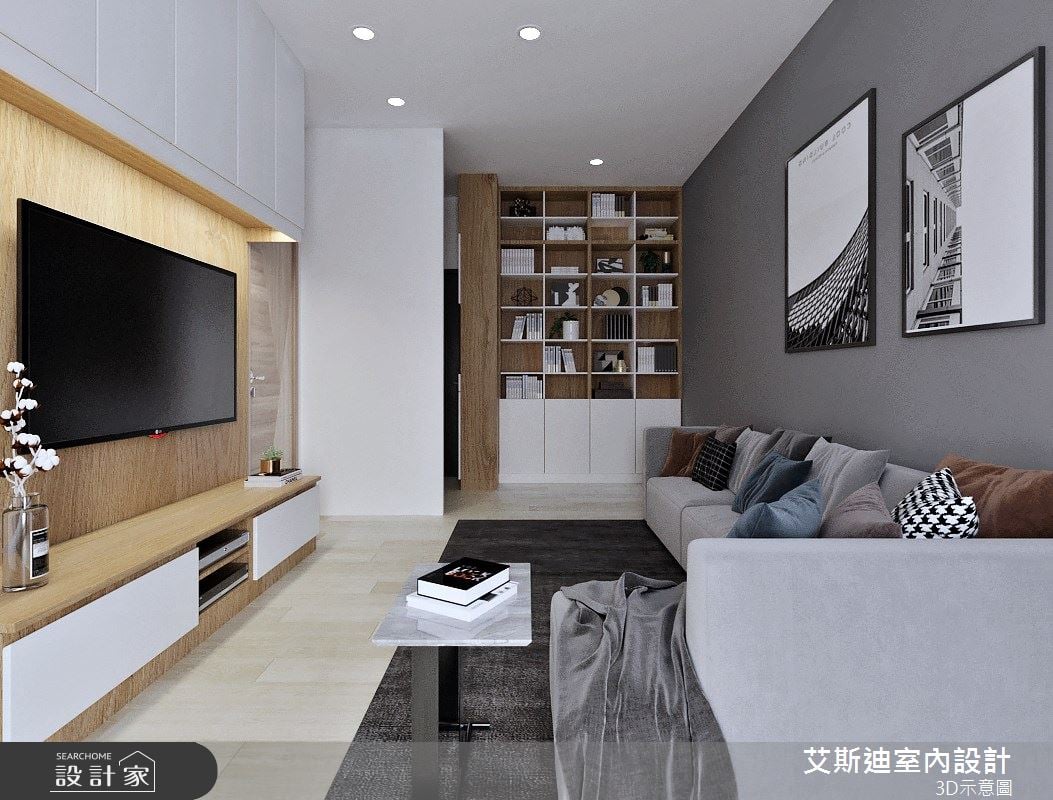 徜徉時尚摩登現代宅！遊走簡約白與灰色調，吧檯與系統收納創造機能與美...
