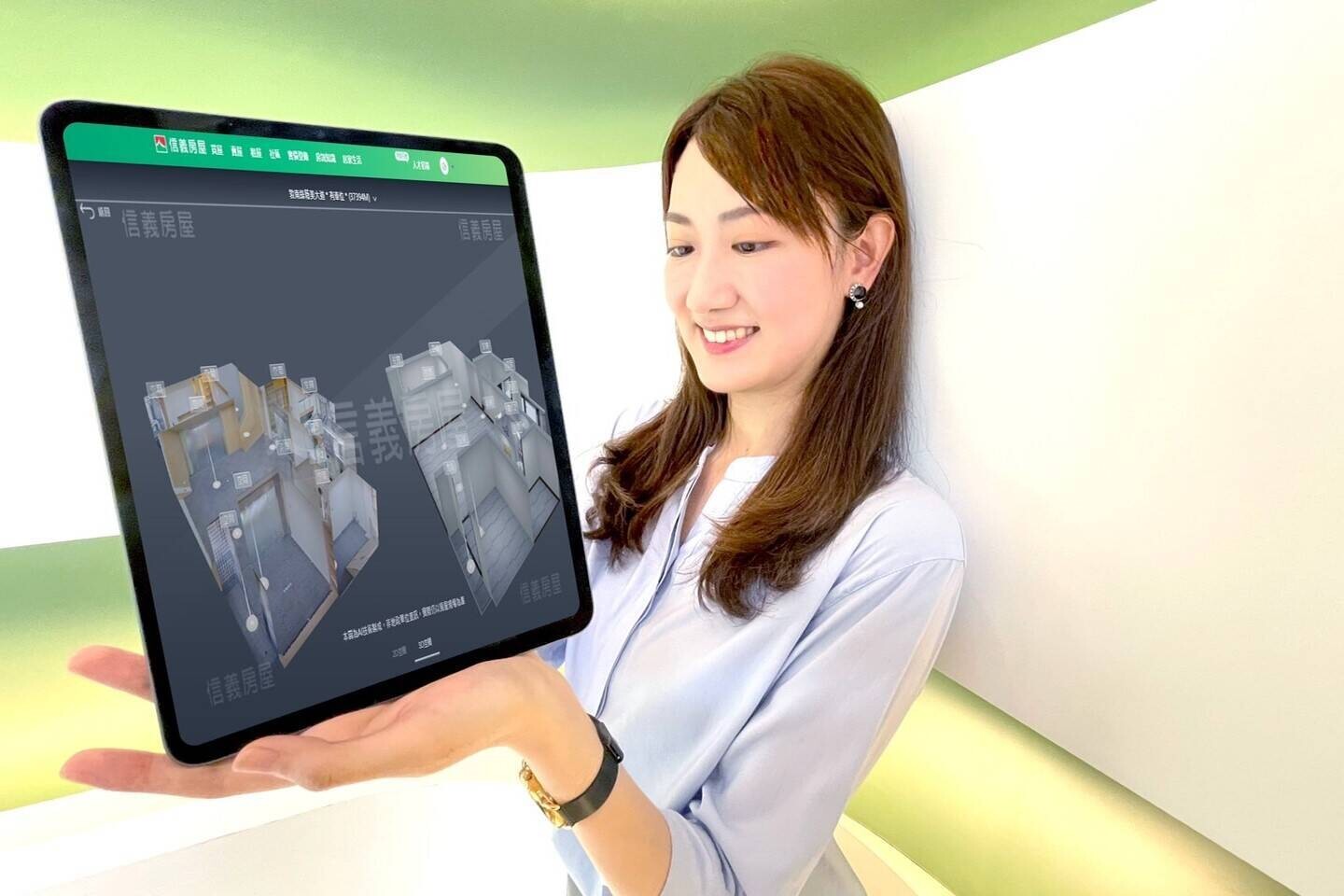 信義房屋DiNDON智能賞屋提供720度環境、虛擬量尺、3D俯瞰等功能，是一般錄影所無法做到的。