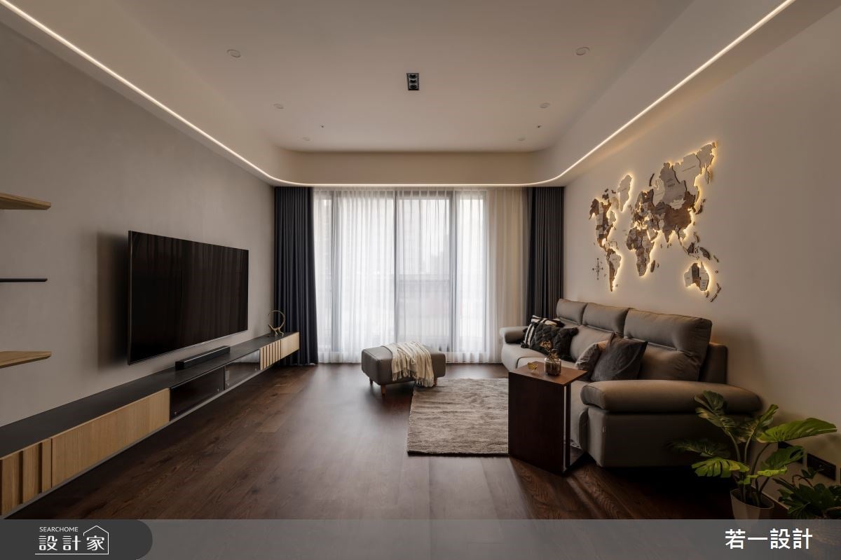 沈穩低彩度的現代人文風！深棕木地板奠定寧靜感，迷人光影為空間加溫