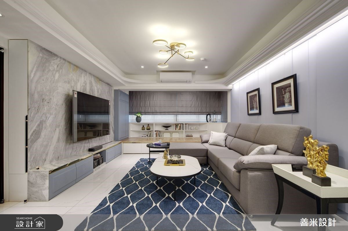 混搭風老屋善用隱藏收納！大理石電視牆、雙更衣室把凌亂藏起來