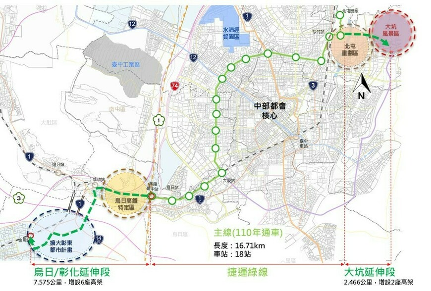 中捷綠線延伸大坑、彰化送中央審議！核定後9年完工，「中彰30分鐘生活圈...
