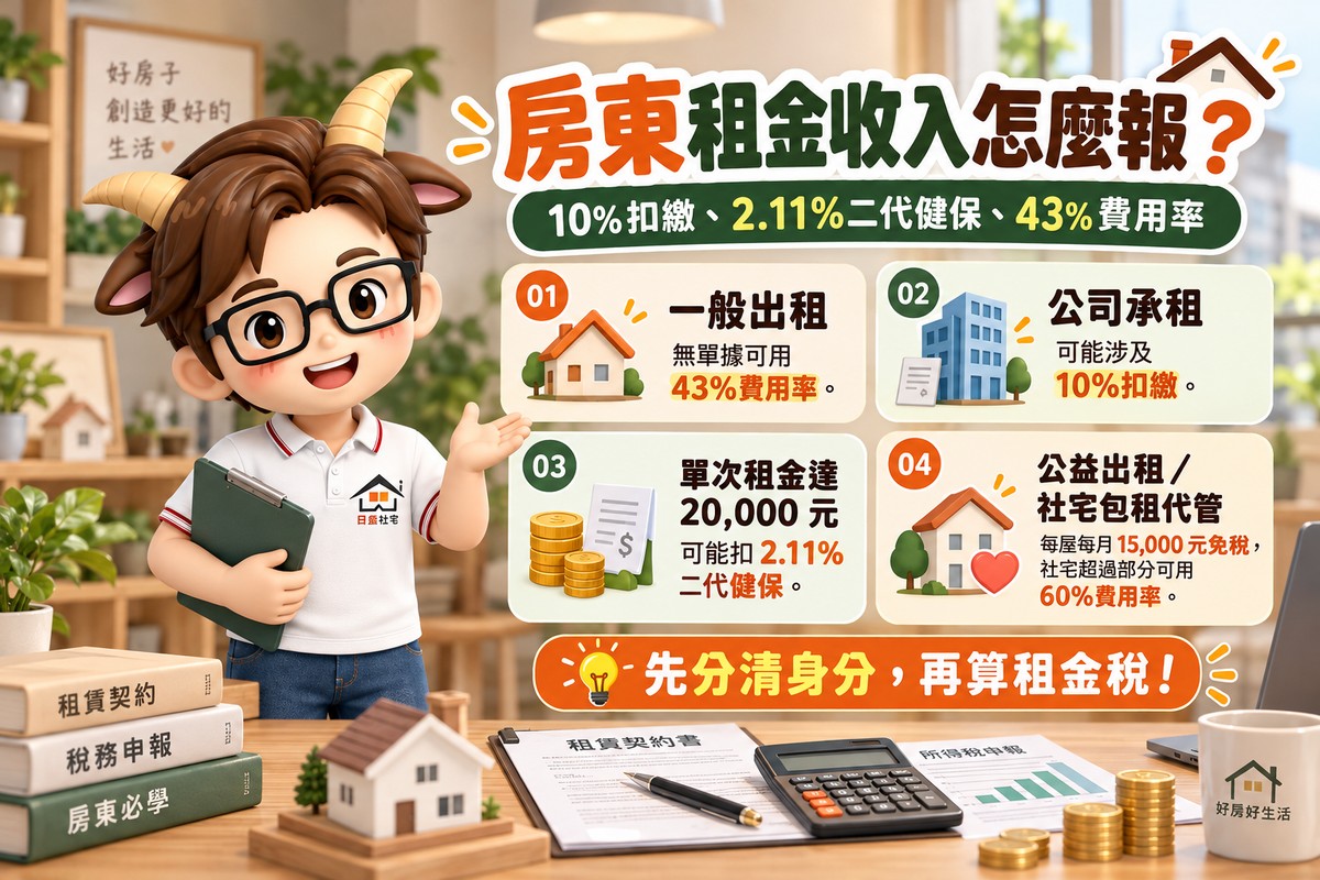 房東租金收入怎麼報｜10%扣繳、2.11%二代健保、43%費用率一次看