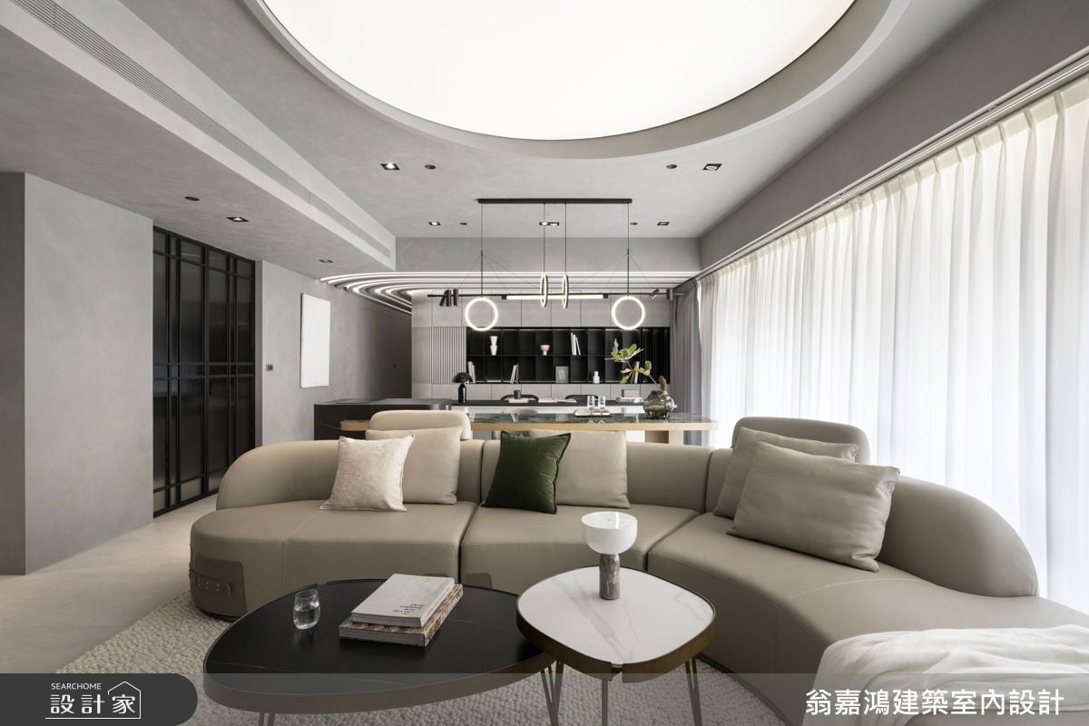 簡練不凡的生活品味！理性灰調交融弧形之美，為現代宅抒寫精緻與自然！