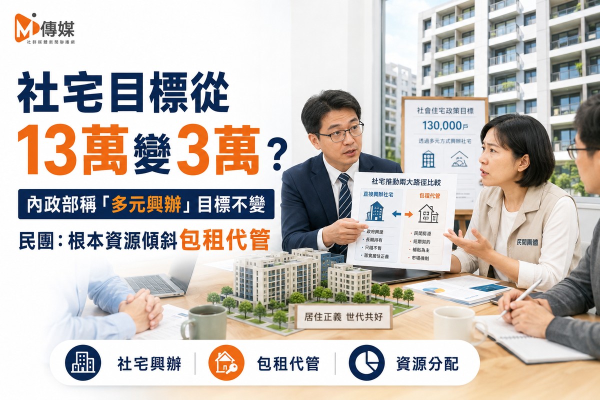 社宅目標從13萬變3萬？內政部稱「多元興辦」目標不變 民團：根本資源傾...