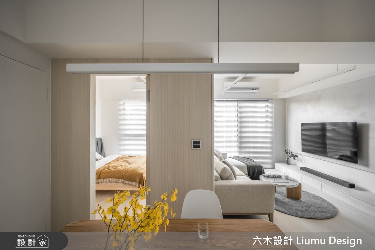 24坪溫暖北歐風以特殊漆展現人文細膩感，圓弧型化解銳角給予放鬆感