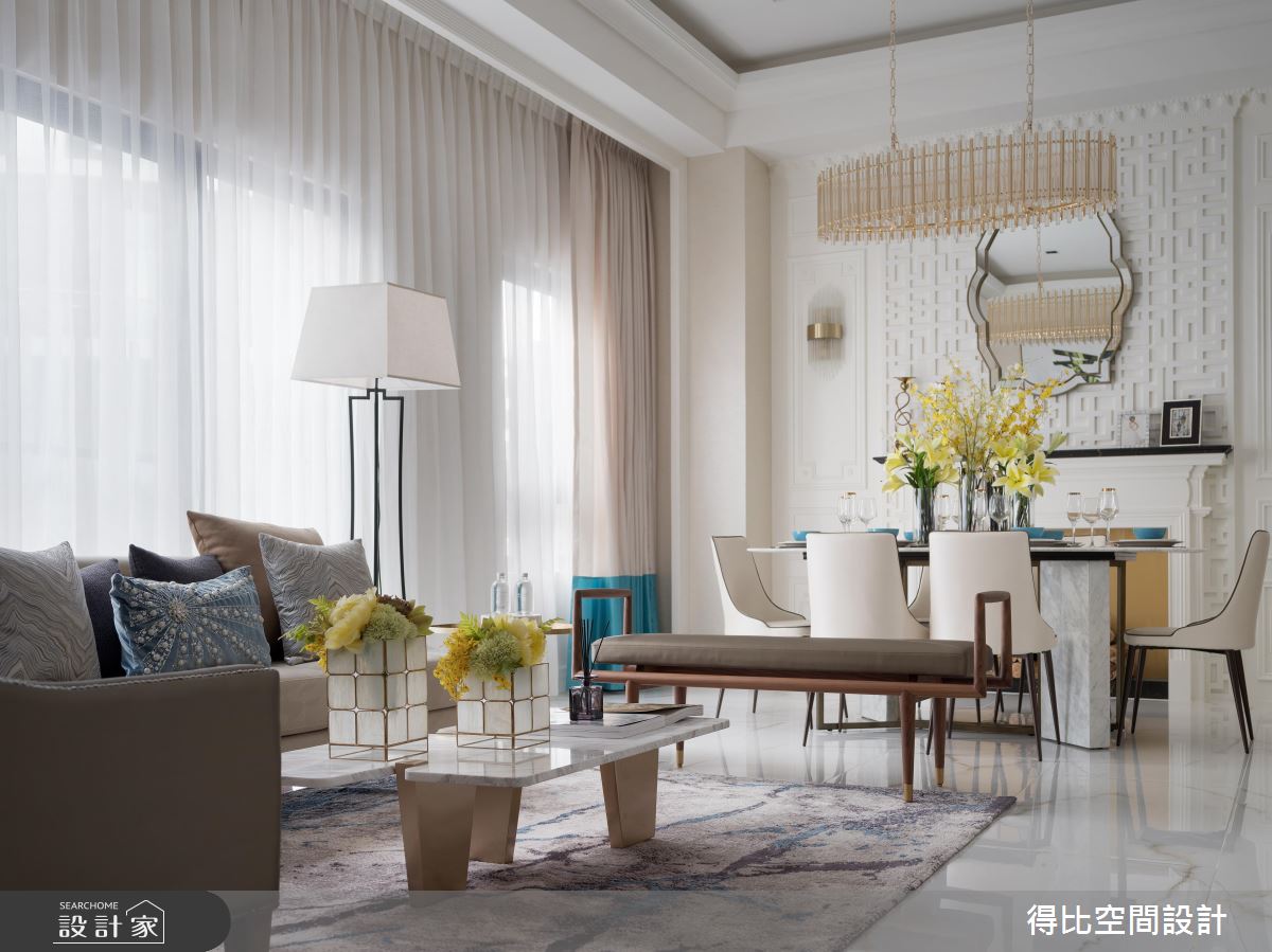 微東方的時髦新古典！燙金與孔雀藍交疊的透天別墅