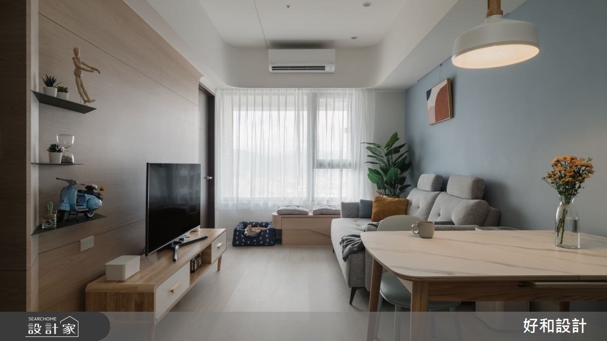 20 坪擁抱三房兩廳毫不費力！弧形設計修飾突兀樑柱，將廚房與客餐昇華理...