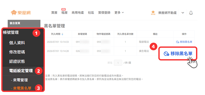 設定【保護電話】後，可進一步查看已設定的【來電黑名單】。（圖片來源：樂屋網）