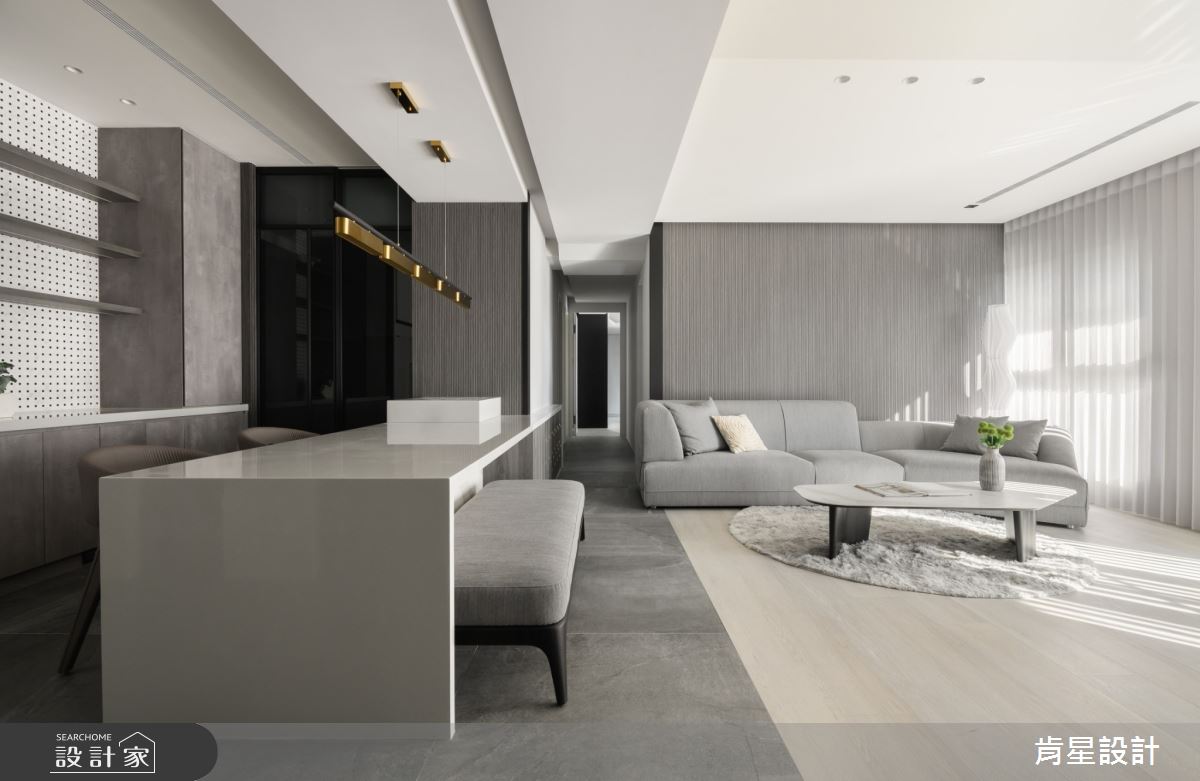 45坪毛胚屋創造現代輕奢宅！異材質地坪界定領域，伴隨燈帶開展生活場域