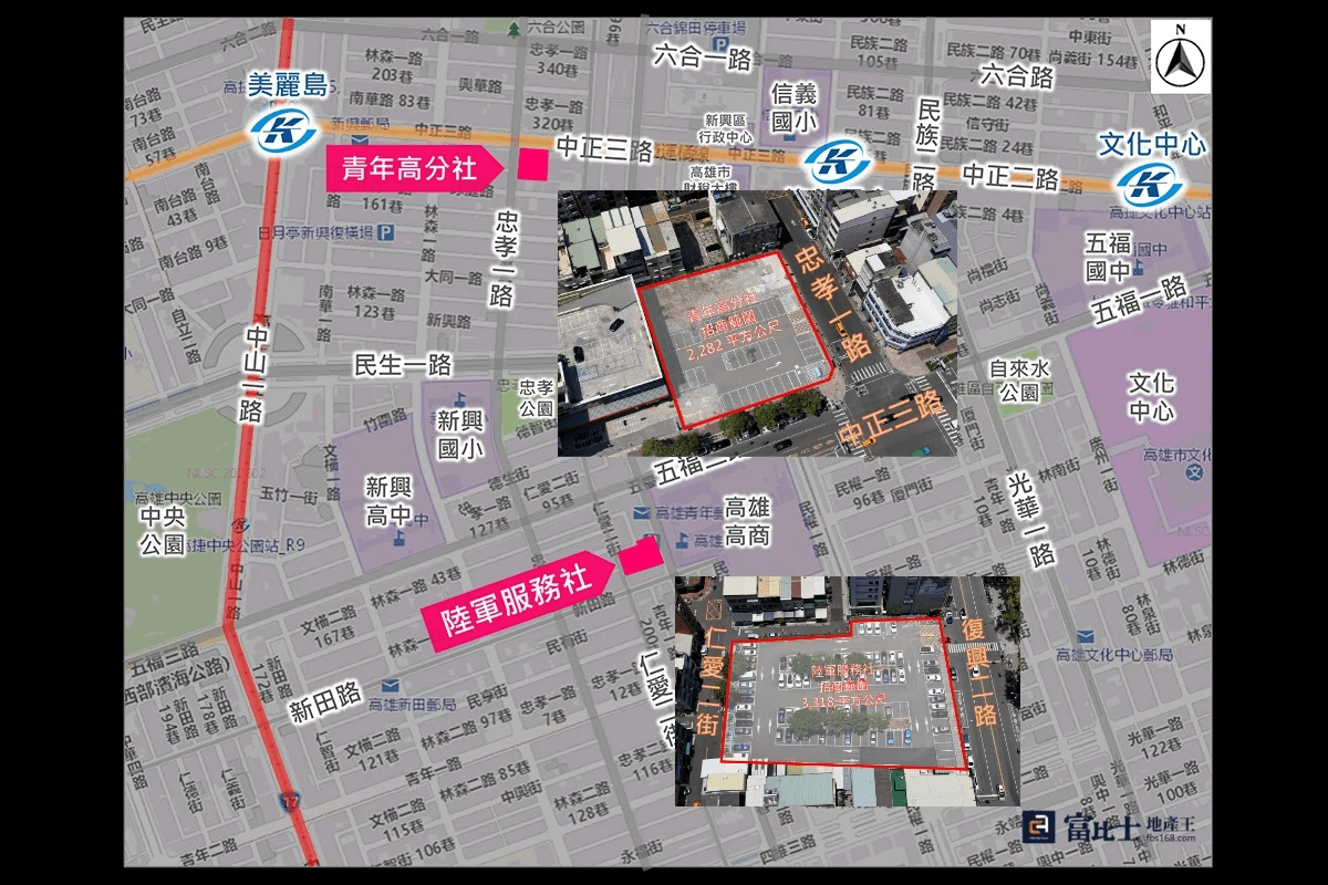 「青年高暨陸服社案」坐落高雄新興區雙捷運生活圈與亞資專區核心，全案採「合併招商、跨區權利變換」模式，以商住雙核心分流規劃重塑舊市區機能與產業版圖。