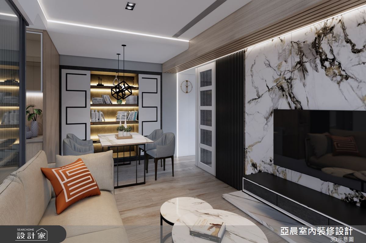 掌握石材與木質調比例！風格展示櫃與通透隔間，創造溫馨雅致的現代風尚宅