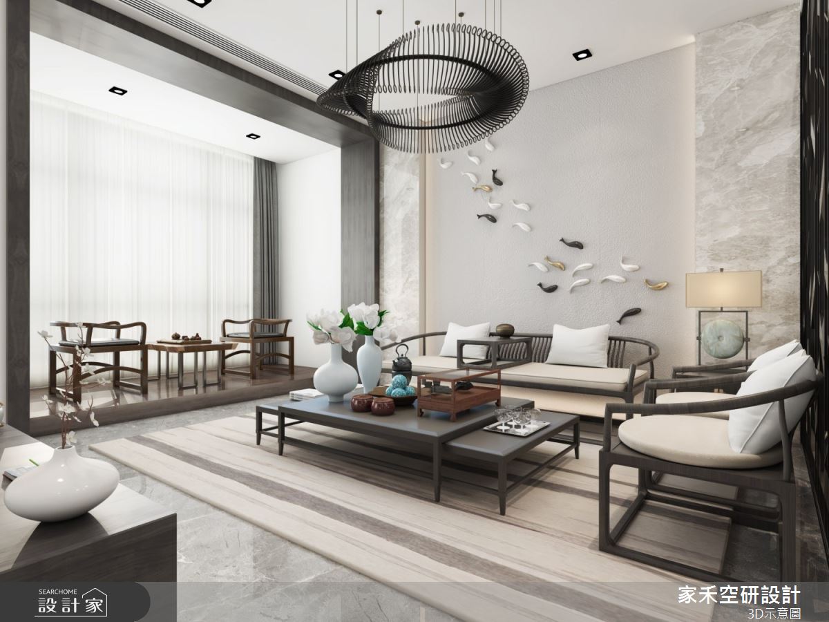 毛胚改造百坪新中式透天別墅！東方細緻意象與現代簡約相互激盪，調和軒...