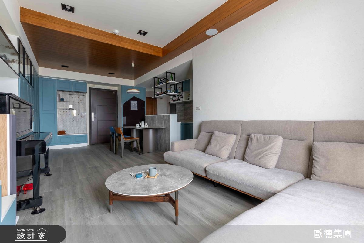 美式混搭35坪溫馨生活！揉合莫蘭迪藍、客製化美學收納，打造滿載機能舒適宅