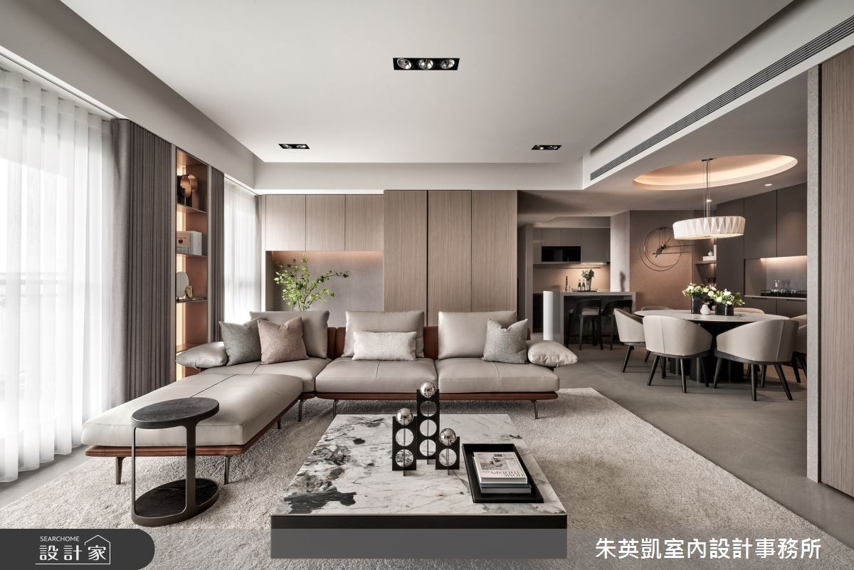 37坪小豪宅以時髦圓桌意寓團聚情感，木質和特殊漆創作雅致簡約風