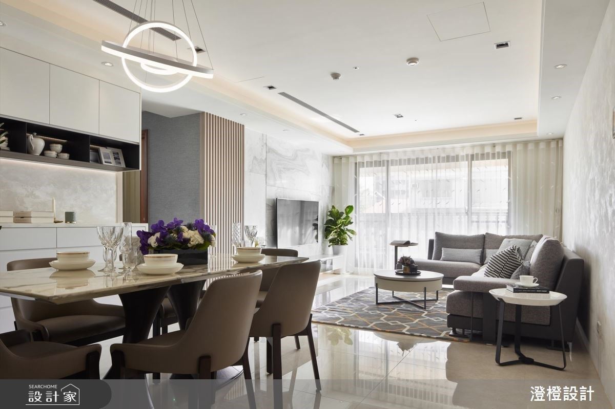 有飯店的奢華感與家的溫暖！花紋石材與藝術漆把 45 坪半毛胚屋變精品