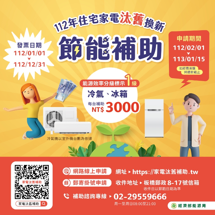 3千元補助來了！ 節能家電汰舊換新 2月1日起開放申辦
